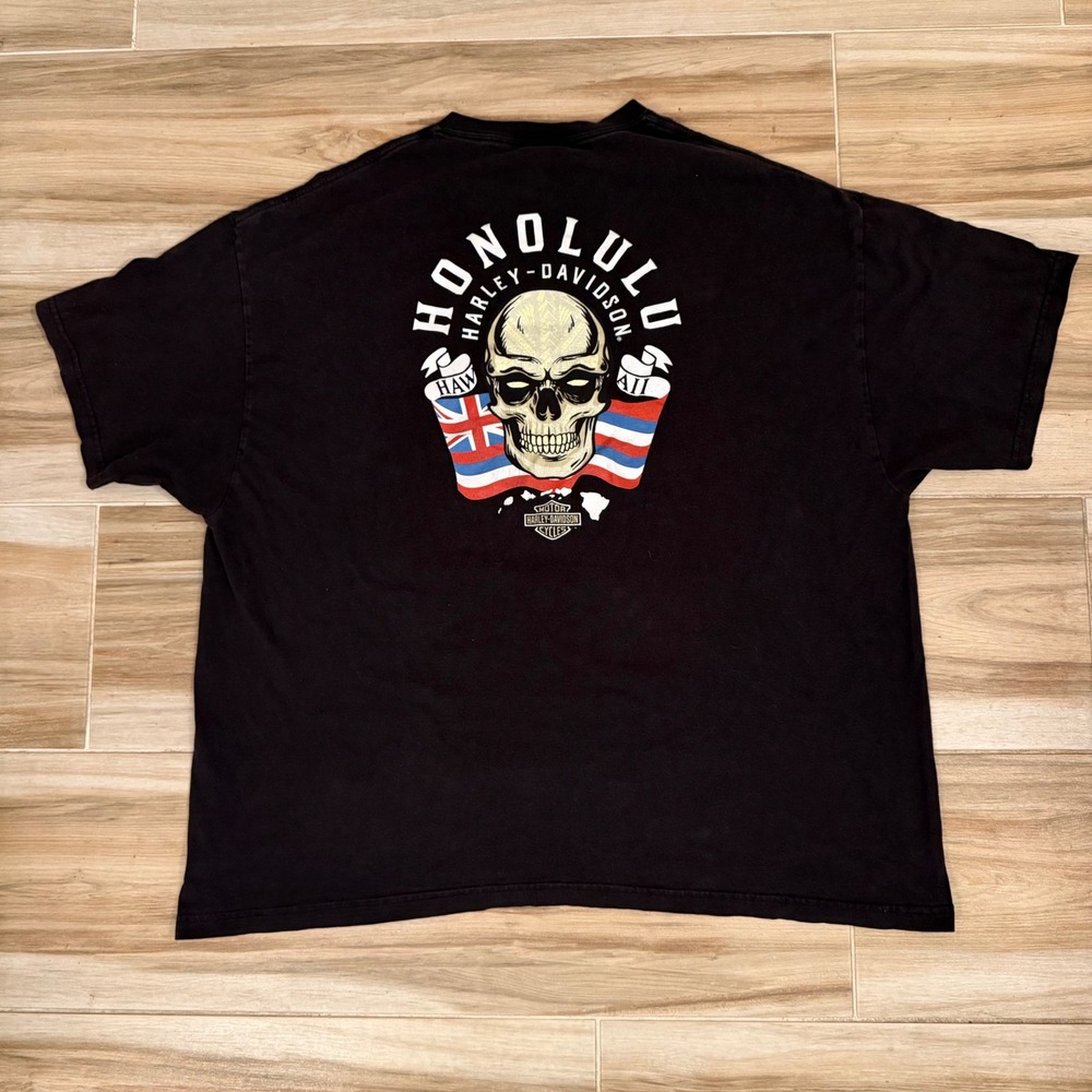 Harley-Davidson Honolulu Hawaii Skull Flag Graphic T-Shirt Black 3XL Mens